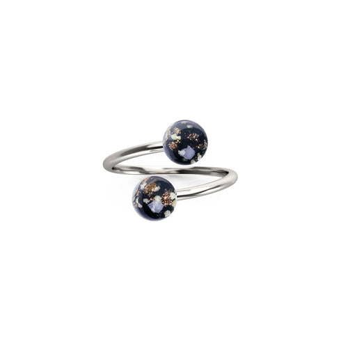 Obsidian | 925er Sterlingsilber | Glühwürmchenglas | Unendlichkeits-Helix-Ring